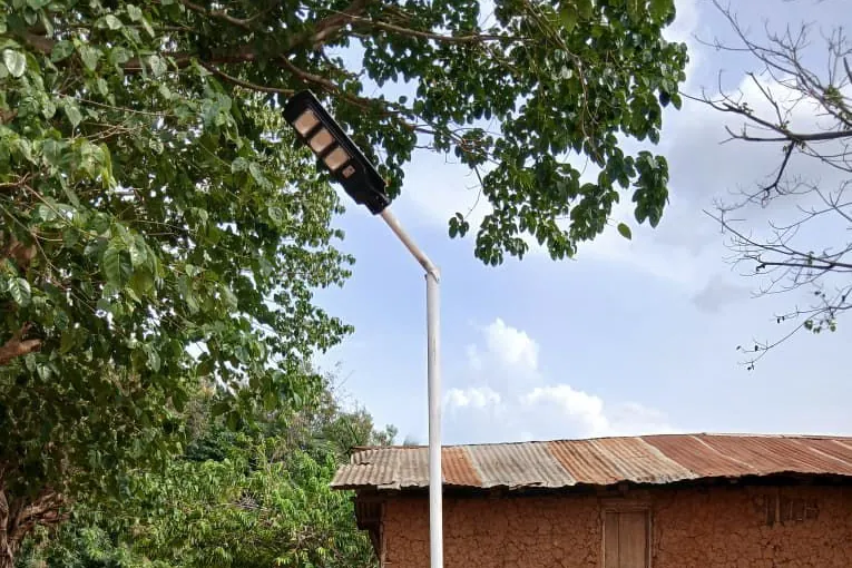 A solar-powered light installed in a project community in Ghana