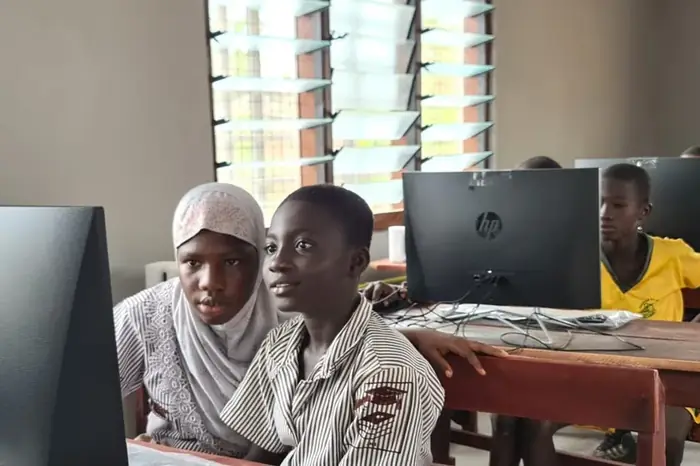 Learners at the computer laboratory in Oseikrom-Mankala